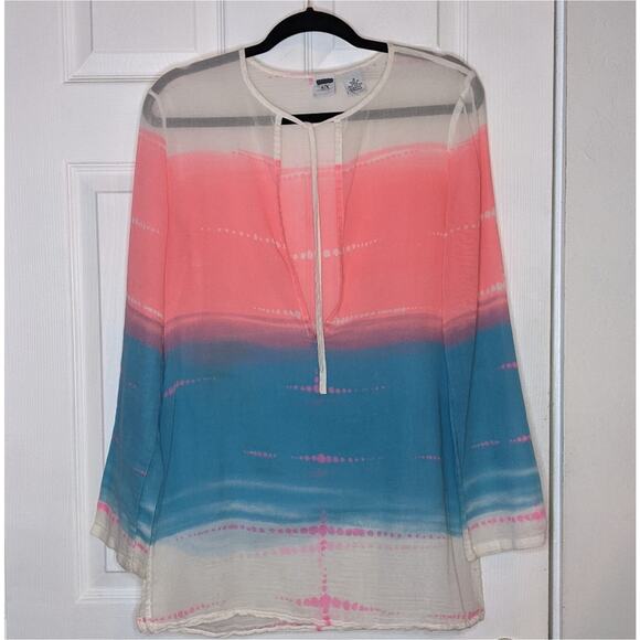 Armani Exchange Women's White Pink and Blue Gradient Ombre Sheer Swim Cover Up S - Picture 1 of 14